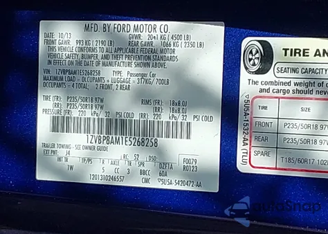 2014 Ford Mustang V6 из США, поврежденный, VIN 1ZVBP8AM1E5268258